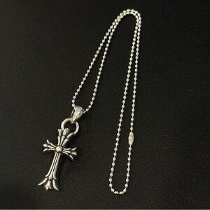 Chrome Hearts Silver Double Cross Pendant W Bail & 20 Inch Ball Chain